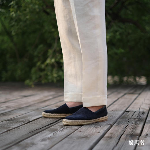 Espadrille 意大利胎羊绒面皮蓝色手工编织草底鞋 商品图5