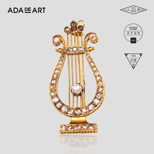 馆藏non古希腊里拉琴竖琴造型18k金钻石胸针