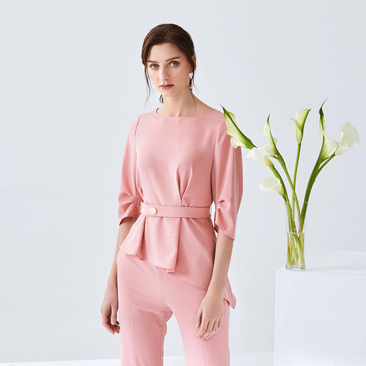 ITIE爱特爱女装秋款气质时尚通勤干练收腰显瘦百搭五分袖女上衣6113814 商品图5