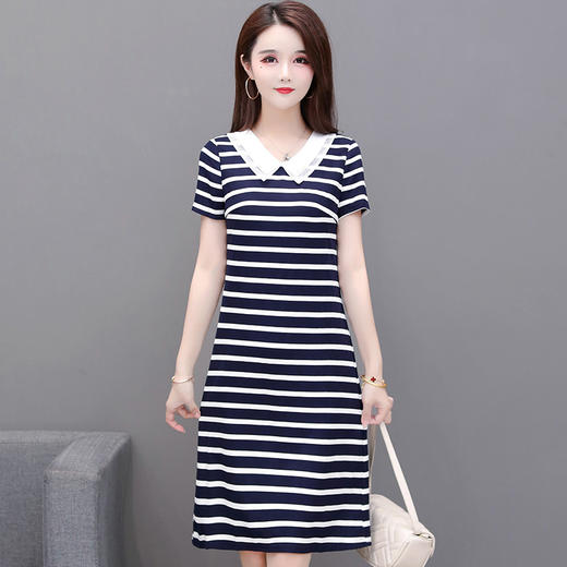 YWE  TYH20A161条纹连衣裙修身显瘦短袖气质娃娃领 商品图2