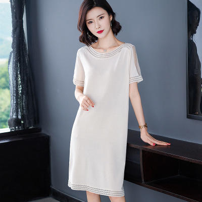 qy2200冰丝连衣裙中长款针织显瘦裙子