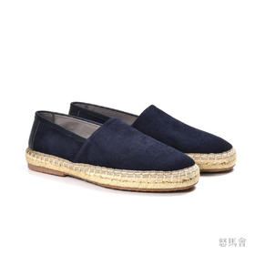 Espadrille 意大利胎羊绒面皮蓝色手工编织草底鞋