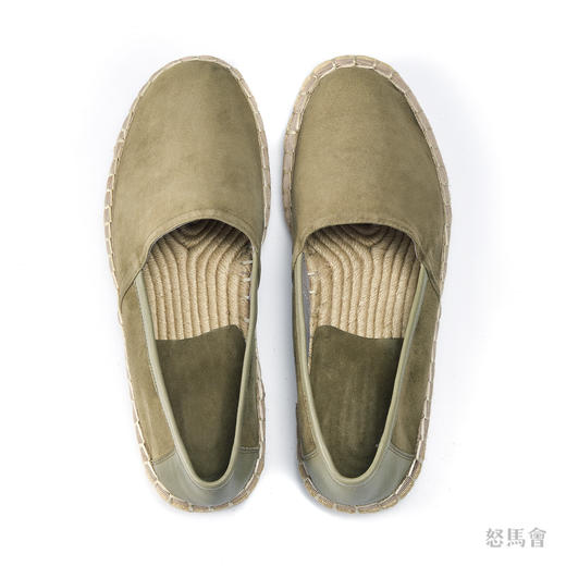 Espadrille 意大利胎羊绒面皮绿色手工编织草底鞋 商品图1