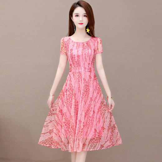 YWE  M101雪纺印花连衣裙大码气质减龄【优】 商品图1