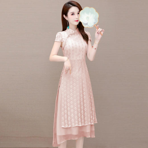 YWE  M105改良版旗袍修身气质蕾丝连衣裙 商品图1