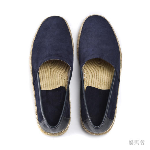 Espadrille 意大利胎羊绒面皮蓝色手工编织草底鞋 商品图1