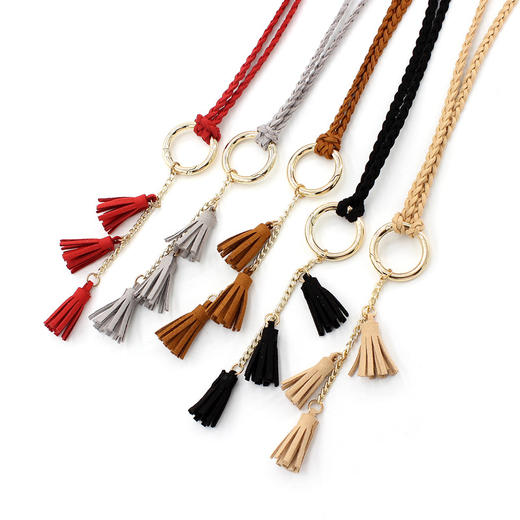 fqwp224两条装编织腰带百搭收腰三串流苏金色圆环腰绳