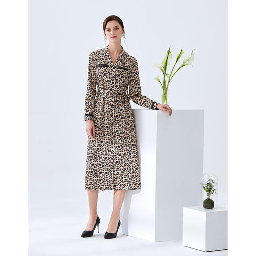 EITIE爱特爱女装秋款时尚复古洋气豹纹印花收腰衬衫连衣裙女显瘦6107819 商品图1