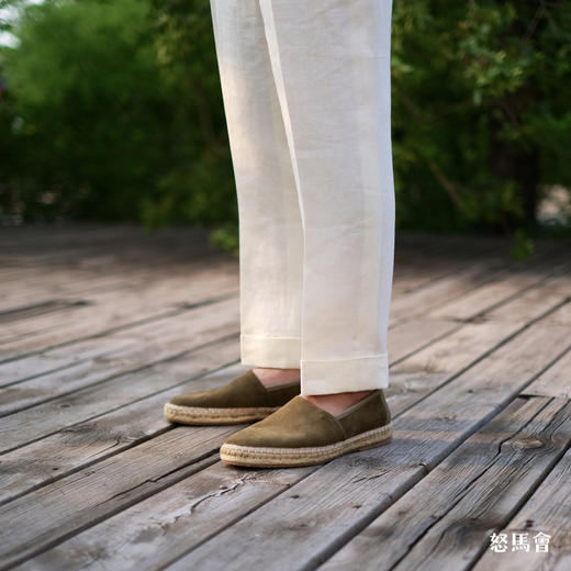 Espadrille 意大利胎羊绒面皮绿色手工编织草底鞋 商品图5