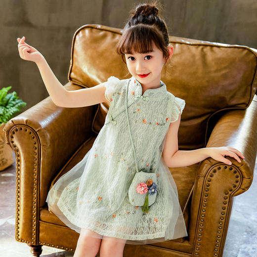 HGY-82114（送同款包包）七彩蕾丝旗袍连衣裙 2020新款女童短袖网纱公主蓬蓬裙 商品图2