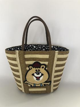 jpy忌平庸韩国奢侈女包小香风可爱熊熊两色可选草编包配皮带超大JPY带授权招加盟代理