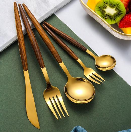 【餐具】网红金色葡萄牙餐具430不锈钢刀叉勺套装仿木西餐牛排刀叉勺子 商品图0