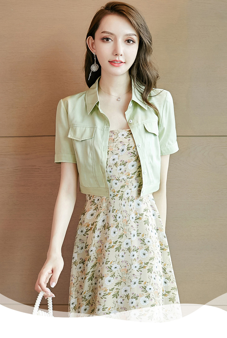 沫晗依美夏季新品韩版时尚通勤吊带连衣裙套装女