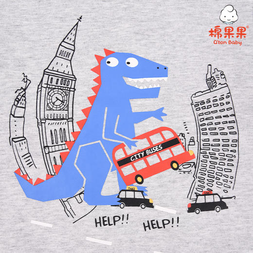 棉果果秋季男童氨棉小毛圈恐龙印花圆领卫衣M312180220477 商品图3