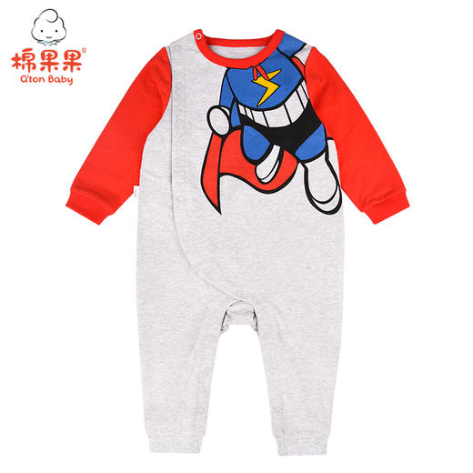 棉果果秋季男童氨棉小毛圈超人偏襟连体衣M312720220487 商品图2