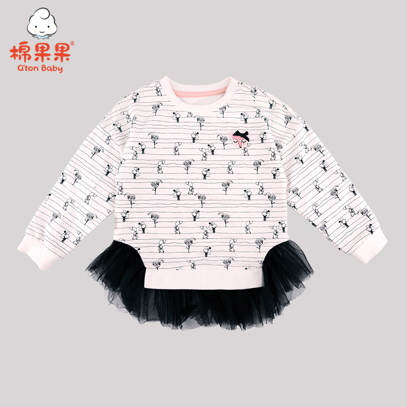 棉果果春秋季女童氨棉小毛圈满印圆领卫衣M322180220440