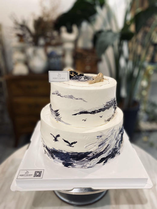 手绘国画风山水画手工翻糖生日祝寿贺寿奶油霜蛋糕 商品图3