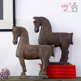 青石汉马软装饰品天然石头摆件新中式复古摆件工艺品