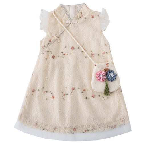 HGY-82114（送同款包包）七彩蕾丝旗袍连衣裙 2020新款女童短袖网纱公主蓬蓬裙 商品图4