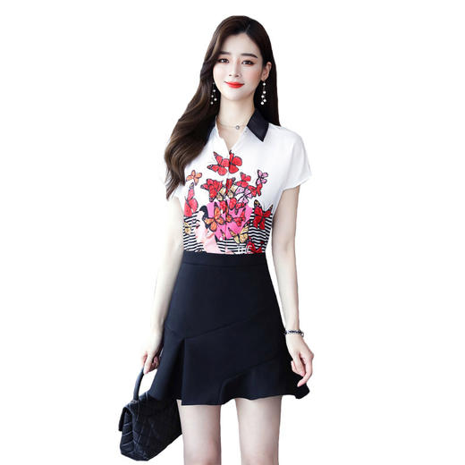 WZNH-JNFGN256-2夏季短袖气质优雅时尚潮流印花套装 商品图4