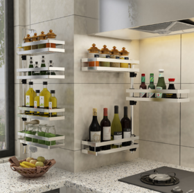 【厨房置物架】*免打孔厨房置物架壁挂调料架304不锈钢可旋转置物架