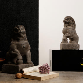 做旧石狮子软装饰品天然青石石头摆件复古摆件