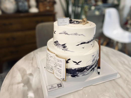 手绘国画风山水画手工翻糖生日祝寿贺寿奶油霜蛋糕 商品图2