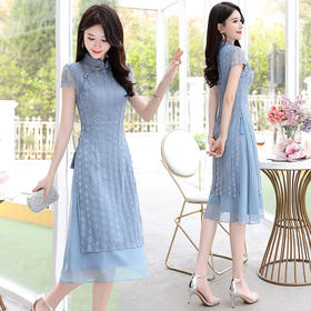 MX-20128高端2020都市休闲女装蕾丝圆领A字连衣裙