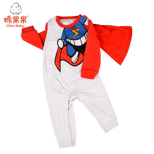 棉果果秋季男童氨棉小毛圈超人偏襟连体衣M312720220487 商品图4