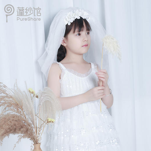 pureshare 女童连衣裙2020夏新款亮片吊带宝宝大童裙子-白色亮片连衣裙 商品图0