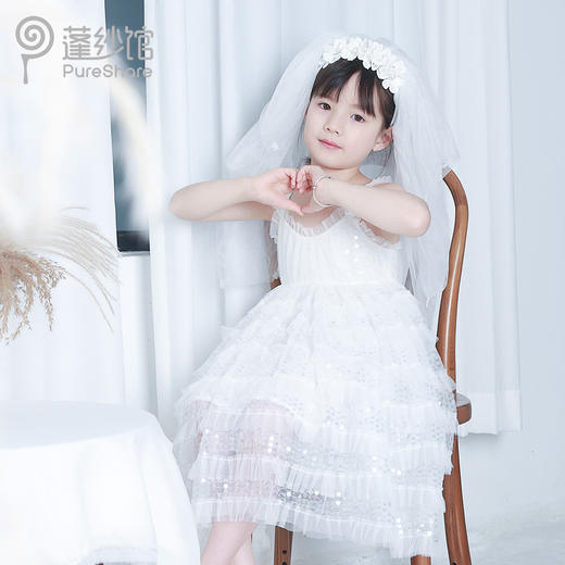 pureshare 女童连衣裙2020夏新款亮片吊带宝宝大童裙子-白色亮片连衣裙 商品图3