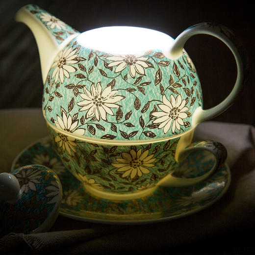 【丹侬DUNOON】英国原产骨瓷茶壶黄金饰面套装（蓝绿） 商品图1