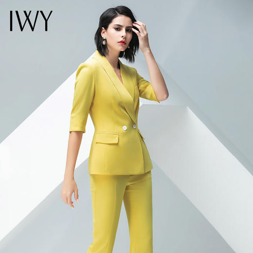 IWY/黄色西装半裙微喇长裤套装C10226+P1S1P30226 商品图3
