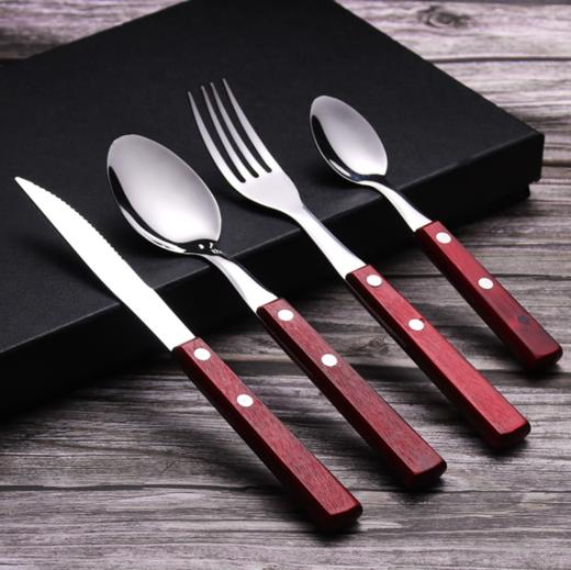 【餐具】304不锈钢原实木手柄西式刀叉勺创意木质西餐具礼品套装 商品图0