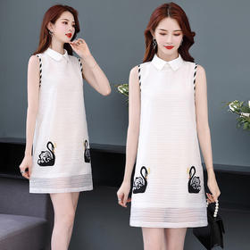 WZNH-WAY923新品高腰套头小天鹅绣花连衣裙