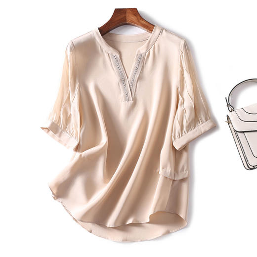 fs9185f6夏季新款真丝体恤女短袖时尚桑蚕丝缎面丝绸上衣宽松女体桖