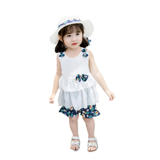XBR-02（送帽子）女童无袖吊带两件套宝宝韩版碎花短裤套装 商品图4