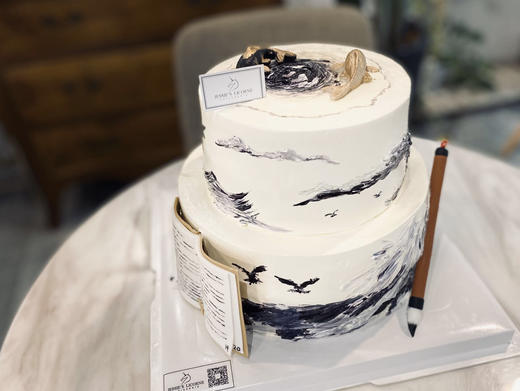 手绘国画风山水画手工翻糖生日祝寿贺寿奶油霜蛋糕 商品图4