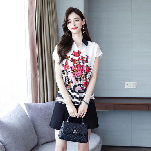 WZNH-JNFGN256-2夏季短袖气质优雅时尚潮流印花套装 商品图2