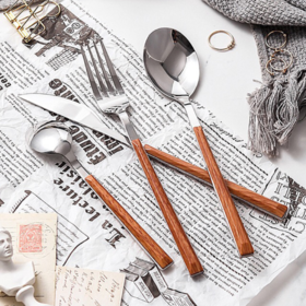 【餐具】日韩风网红仿木柄不锈钢刀叉勺西餐刀叉 四件套咖啡勺礼品套装