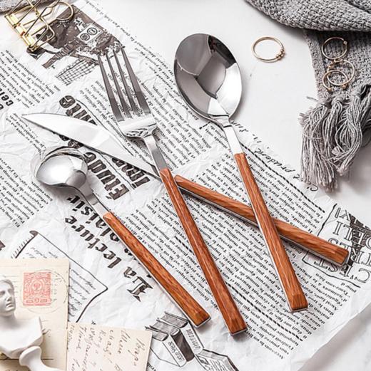【餐具】日韩风网红仿木柄不锈钢刀叉勺西餐刀叉 四件套咖啡勺礼品套装 商品图0