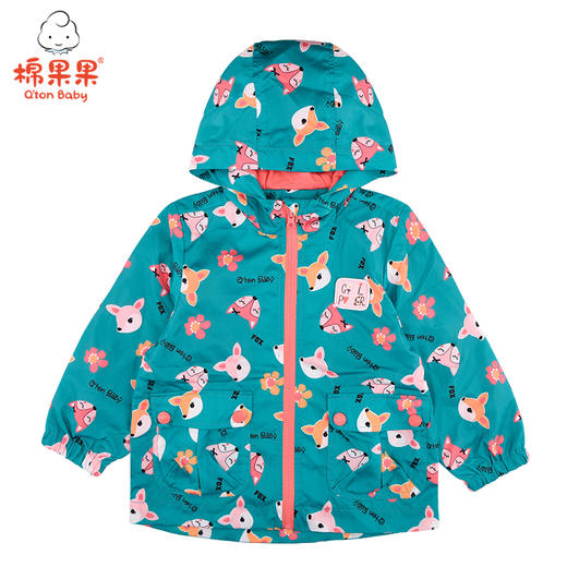 棉果果秋季女童涤丝纺印花长袖连帽风衣外套M322100320448 商品图1