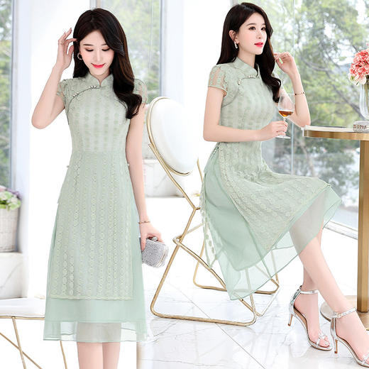 MX-20128高端2020都市休闲女装蕾丝圆领A字连衣裙 商品图3