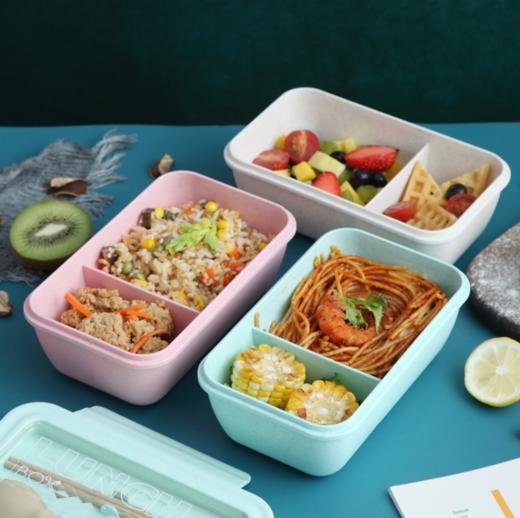 【饭盒】新款日式学生分隔饭盒便当盒保鲜可微波加热麦纤维大容量 商品图1