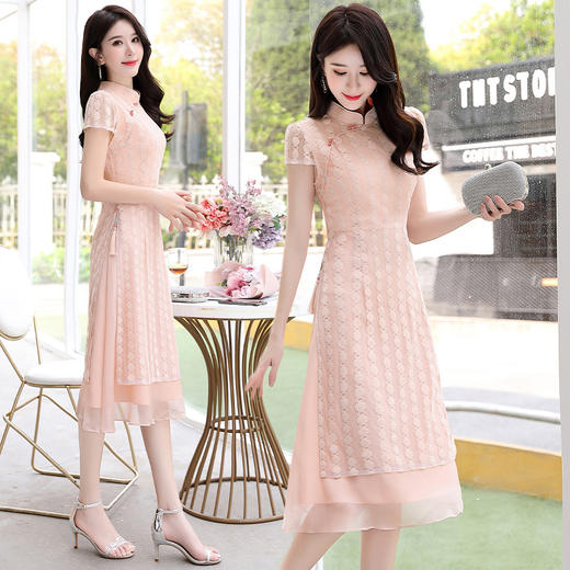 MX-20128高端2020都市休闲女装蕾丝圆领A字连衣裙 商品图2