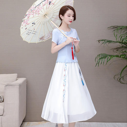 QYM-TYH-9FQ9952新款中国风棉麻刺绣上衣半身裙两件套TZF 商品图2