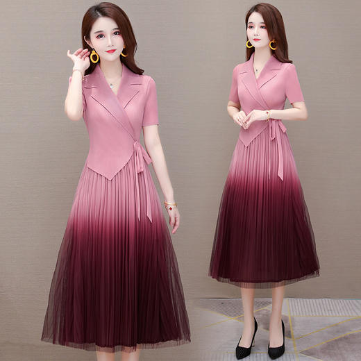 YWE-S39330渐变色2020夏新品修身短袖气质高贵阔太太连衣裙 商品图6