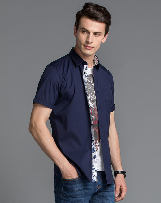 Marco Azzali 藏青短袖衬衫 C5054100 商品图2