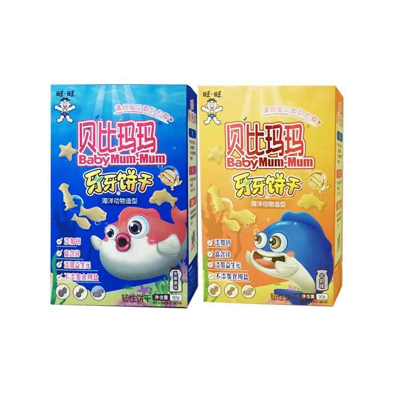 贝比玛玛 婴幼儿辅食牙牙饼干海洋动物造型 乳酸菌味/牛奶味90gJPY带授权招加盟代理