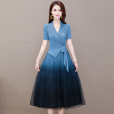 YWE-S39330渐变色2020夏新品修身短袖气质高贵阔太太连衣裙 商品图2